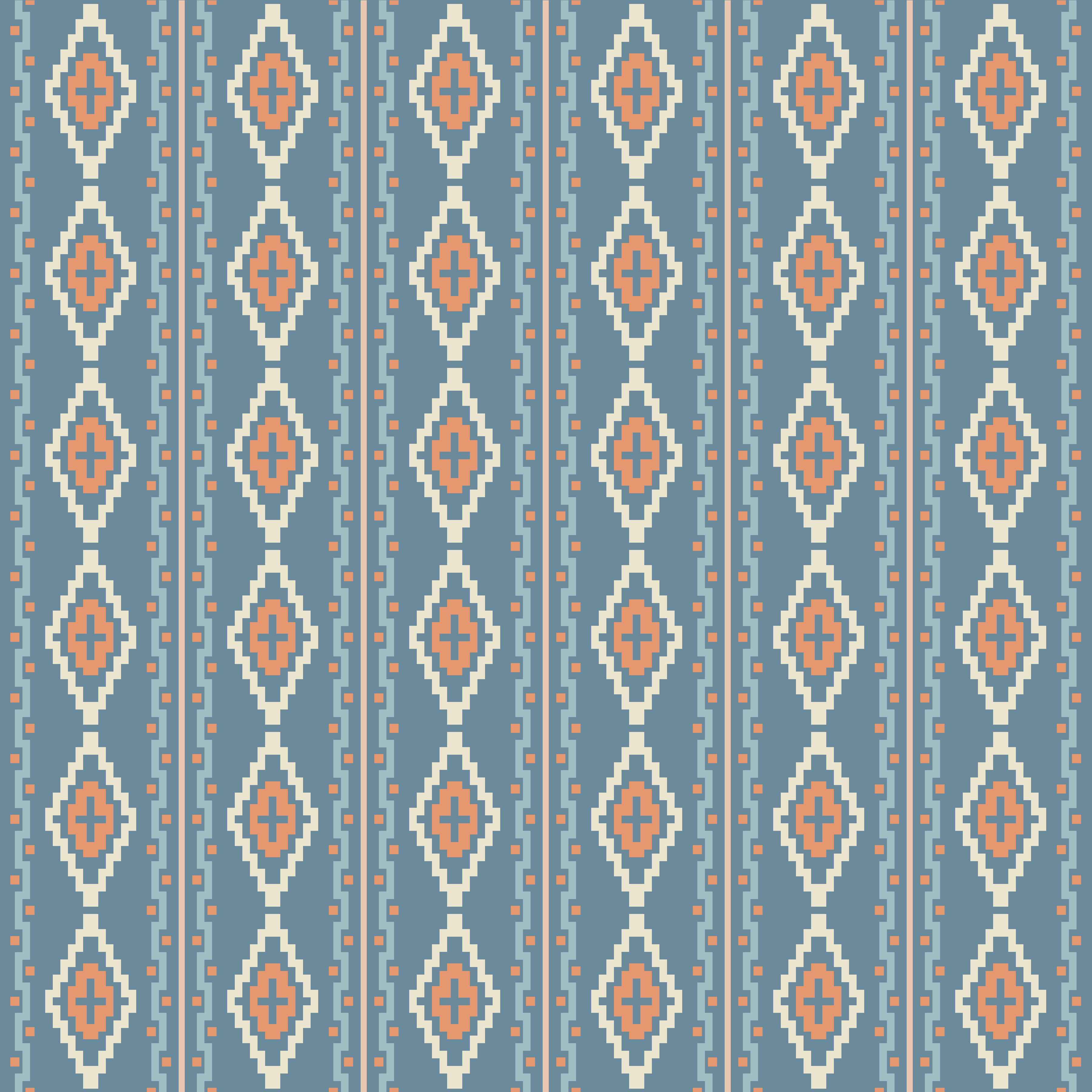 Detailed view of the HowdyHo Aztec Brown Blue fabric pattern, featuring a strong geometric design with diamonds and lines in a masculine color scheme of brown, blue, and white. This bold print exemplifies the rugged sophistication of HowdyHo's men's clothing line, perfect for crafting durable and stylish shirts.