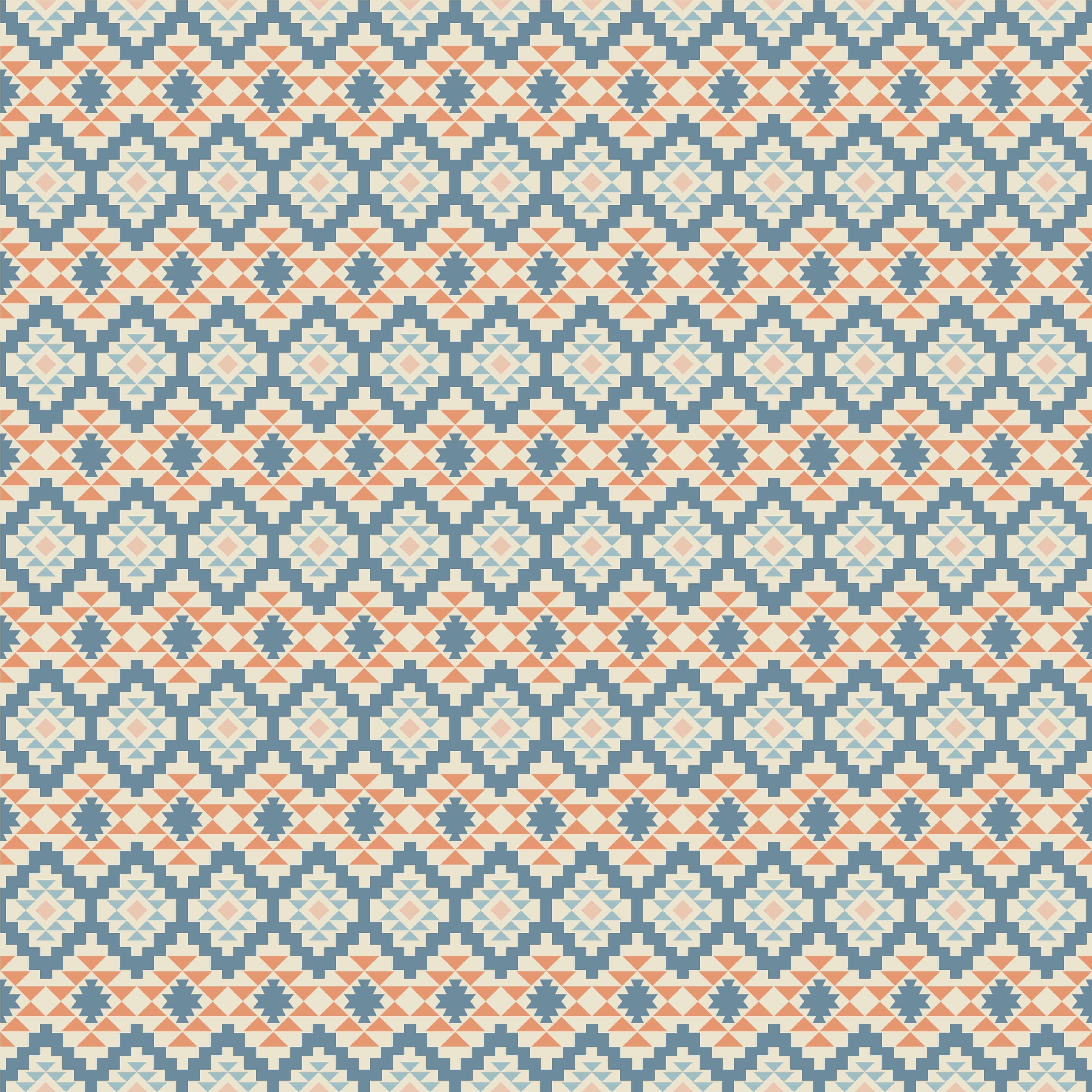 The Aztec Twilight pattern from HowdyHo showcases a vibrant and detailed Aztec-inspired print. The repeating geometric shapes in cool shades of blue are accented with warm orange touches, creating a visually striking design that evokes the beauty of twilight skies. This fabric design is perfect for adding a pop of color and cultural flair to any fashion collection.